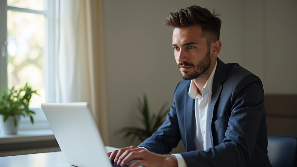Pessoa a utilizar computador portátil com sistema Windows, mostrando segurança e confiança